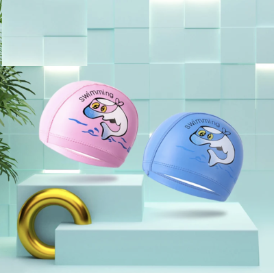 หมวกว่ายน้ำเด็ก ลายการ์ตูนน่ารัก หมวกว่ายน้ำ หมวกไม่กันน้ำ ปกป้องหู PU+CAP#