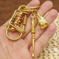 Creative brass key manually bird keychain ring personality zodiac keys hang male pendant gift gourd