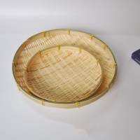 Round Rattan Tray Boho Chic Wicker Tray Woven Bamboo Chinese Traditional Flat Fruit Bread Basket Kitchen Storage DIY Wood