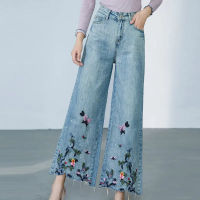 ร้อน, ร้อน★Casual Embroidery Jeans Women 2022 New Fashion Straight Leg Pants Woman Denim Trousers Vintage Loose Blue Washed Boyfriend Female Jeans