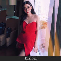 [Kwankao] RED DRESS ชุดเดรสเกาะอกสั้นผู้หญิง สีแดง