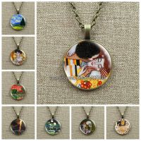 Van Gogh Art Oil Paintings Necklace Art Glass Cabochon Jewelry Starry Night Sky Sunflower Pendant Women Lover Girl Gifts