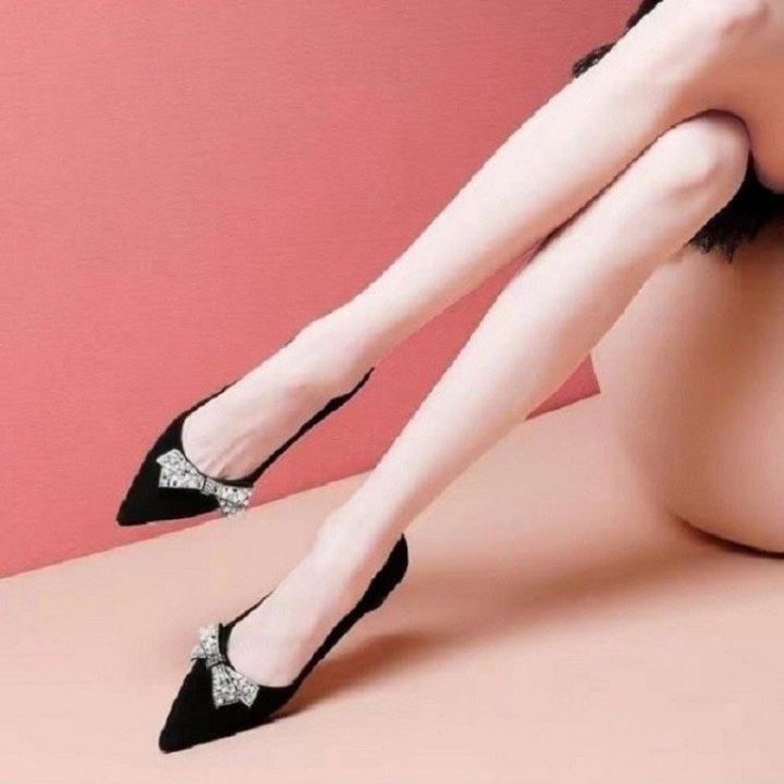 รองเท้าส้นสูงผู้หญิง-2023-ฤดูใบไม้ผลิฤดูใบไม้ร่วงใหม่สีอ่อนตัดแหลมสีทึบโบว์แฟชั่นรองเท้า-2b4z