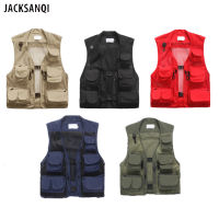 JACKSANQI Men multi-pocket Outdoor Mesh Vest Fishing Climbing Trekking Sport Sleeveless Hiking Camping Removable back Vest RA488