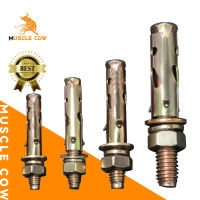 MUSCLE COW พุกเหล็ก (สตั๊ดโบล์ท) ปุ๊กเหล็ก ขนาด 1/4 , 5/16 , 3/8 , 1/2 , ชุบรุ้งป้องกันสนิม หกเหลี่ยม มีเขี้ยว