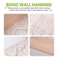 Boho Macrame Wall Hanging Shelf 3 Tier Handmade Woven Wood Organizer Shelves Wall Floating Hanger for Home Decor