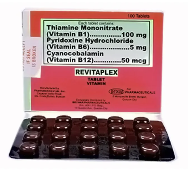 Vitamin B Complex (B1+B6+B12) REVITAPLEX 100 Tablets - (For Nerve Pains ...