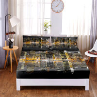 City, Fashion Digital Printed 3pc Polyester Fitted Sheet Mattress Cover Four Corners with Elastic Band Bed Sheet Pillowcases