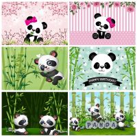 Baby Birthday Cartoon Panda Photography Backdrop Party Decor Green Bamboo Banner Photographic Background Photo Studio Photozone