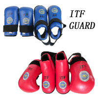 Tekwondo ITF เหมาะสำหรับถุงมือปลอกสวมป้องกันเท้าเครื่องป้องกันชุดข้อเท้าหนังพียูคุณภาพสูงป้องกันรองเท้ามวยสำหรับเด็ก