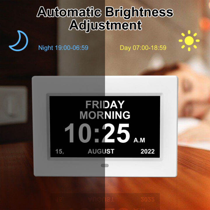 Digital Calendar Alarm Day Clock, 3 Medication Reminder And Large