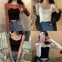 Women Short Layered Knitted Slim Ladies Sling Crop T-shirt