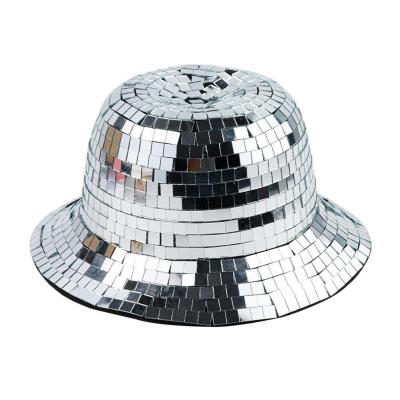 [hot]Glitter Mirror Disco Bucket Hat Stunning Disco Ball Hats for DJ Glitter Sequins Bucket Hat for Club Stage Bar Party Dance