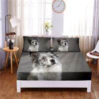 Beautiful Dog Digital Printed 3pc Polyester Fitted Sheet Mattress Cover Four Corners with Elastic Band Bed Sheet Pillowcases