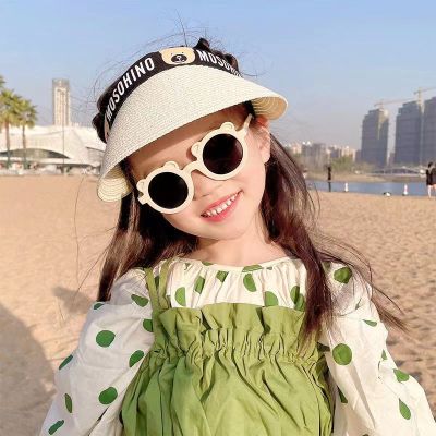 [hot]Childrens Sun Protection Hat Raffia Straw Summer Hats Girl Empty Top Big Brim Boy Baby Outdoor Travel Lovely Bear Casual Caps