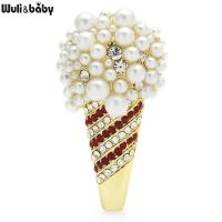 Wuli amp;baby Pearl Icecream Brooches Women Men 2-color Deliciouse Rhinestone Ice Cream Party Casual Brooch Pins Gifts