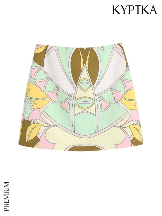 traf-ashion-with-bow-tied-printed-shirts-and-high-waist-mini-skirt-female-two-pieces-sets-mujer