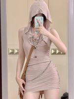 ❅ Wannathis Dune Waste Soil Style Sleeveless Dress Hooded Womens Casual Sheath Skirt Elegant Celebrity Dress