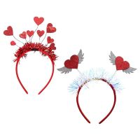 1 Set 2Pcs Sequin Headbands Women Valentines Day Party Love Headbands Hair Hoops Headdress (Red)