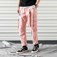 Web celebrity pants mens trill chic popular logo easy leisure mens cargo overalls straight ins han edition tide