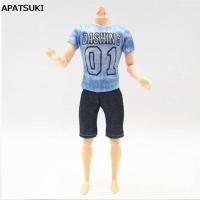 Casual Wear Blue Print Shirt &amp; Trousers Shorts For Ken Doll Outfit Short Pants Clothes For Barbie Ken Male 1/6 Doll Accessories