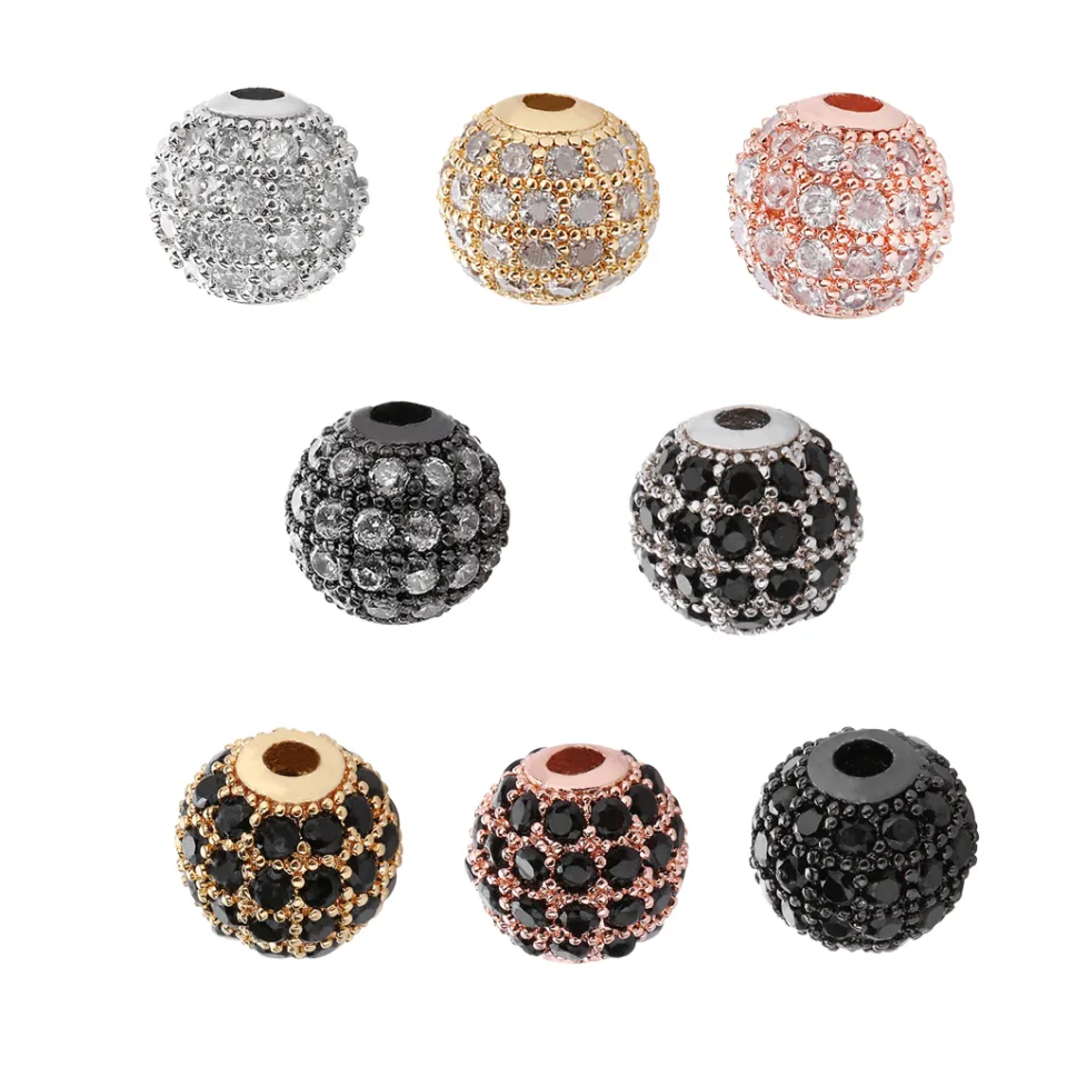 Charm Rhinestone Beads, 4pcs - Elbow Zircon Pave Spacer Beads - Metallic Black + White