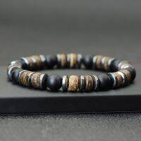 New Vintage Men Bracelet Stone Natural Wooden Braclet Homme Hematite Tiger Eyes Braslet Coconut Bead Brazalete Pulsera Hombre