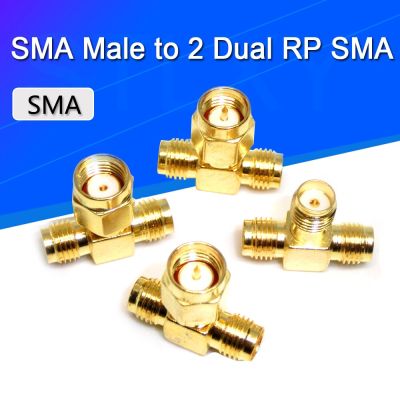 T Type SMA Male Plug to 2 Dual (Two) SMA Female Jack RF Coaxial Connector 3 Way Splitter Antenna Converter Gold-Plated Brass Electrical Connectors