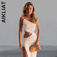 ✎ Aikliat Bodycon Women Hollow Out White Sleeveless Backless Sexy Dresses Simple Holiday Party Dresses Vestidos Female Clothing