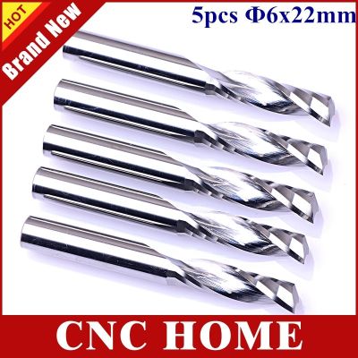 5pcs One Flute 6mm Woodworking Milling Cutter 1/4－ดอกเอ็นมิลล์คาร์ไบด์ เครื่องมือ สําหรับอะคริลิคไม้ขลุ่ยเดี่ยวสตรอเบอร์รี่ CNC Router Bits