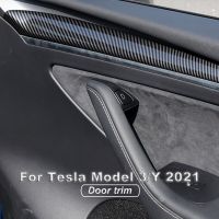 Door Trim For Tesla Model 3 Model Y Interior Front Carbon Fiber ABS Trims Patch Cover Decoration Sticker Modification 2021-2023