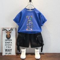 Boys Summer Suit Western Style Fashion Childrens Short-Sleeved Summer Clothes Two-Piece Thin Baby Clothes Fried Street Handsome Fashion