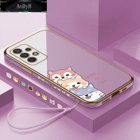 AnDyH Casing Case For Samsung Galaxy A32 5G 4G Case Cute Cartoon Dogs Luxury Chrome Plated Soft TPU Square Phone Case Full Cover Camera Protection Anti Gores Rubber Cases For Girls