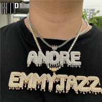 Hip Hop Custom Name Cubic Zircon Crown Drip Iced Out Bubble Letters Chain Pendants&amp;Necklaces For Men Jewelry Cuban Tennis Chain