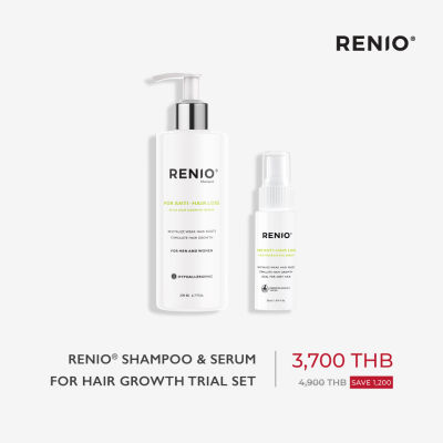 Renio shampoo 200 ml. &amp; serum 30 ml. for hair growth trial set แชมพูและเซรั่มปลูกผม กระตุ้นผมขึ้นใหม่ หยุดผมร่วง ผมบาง ศรีษะล้าน