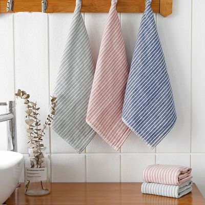 34x34cm Small Square Striped Gauze Cotton Home Hotel Child Kids Soft Absorbent Face Towel