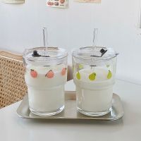 Glass Bottle with Lid Portable Coffee Milk Tea Juice Cup Large-capacity Reusable Glass Korean Ins Wind Girl Heart Office Home