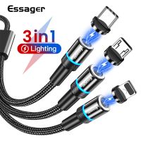 [KOLT Digital] Essager 3 In 1 Magnetic Micro USB Cable สำหรับ iPhone Samsung Xiaomi 3in1 Multi Magnet Charger Fast Charging USB Type C สายเคเบิล