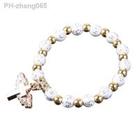 Fashion Stretch Bracelet Angel Cross Pendant Rosary Beads Bracelet Religious Jewelry Travel Souvenir Gift for Girl Women