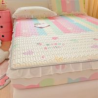 【hot】卐■◕ latex mat piece set lace style ice silk mat bed sheet style slip fixed protective