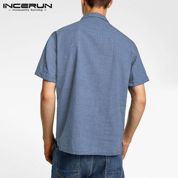 incerun-เสื้อผู้ชายแขนสั้นผ้าลินินผ้าฝ้าย-henley-เสื้อลำลองหลวมสีทึบเสื้อยืดเสื้อยืด-ลดล้างสต๊อก