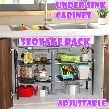 NETEL Under Sink Kitchen Rack Expandable Cabinet Shelf Organizer Shelf with  Removable Panels for Bathroom Storage