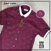 Capture Shirt เสื้อเชิ้ตผู้ชาย โปโลเชิ้ตแขนสั้น ลายเพนกวิ้น สีแดง  มีถึงอก 48 นิ้ว