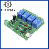 Shockley USB สวิตซ์ควบคุมแอปโทรศัพท์4ทางโมดูลรีเลย์ WiFi,โมดูลล็อคตัวเองแบบไร้สาย DC 5V-32V สำหรับสมาร์ทโฮม