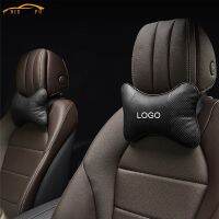 2Pcs Embroidery Logo Car Neck Pillow Pu Leather Seat support Auto Headrest For Mercedes BMW Audi Toyota Jeep Honda Nissan Mazda Seat Cushions