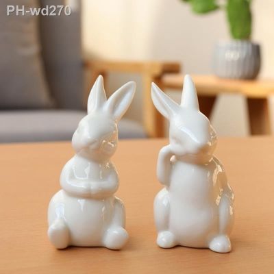 Pure White Rabbit Ceramic Figurines Home Decoration China Gift Modern Statue