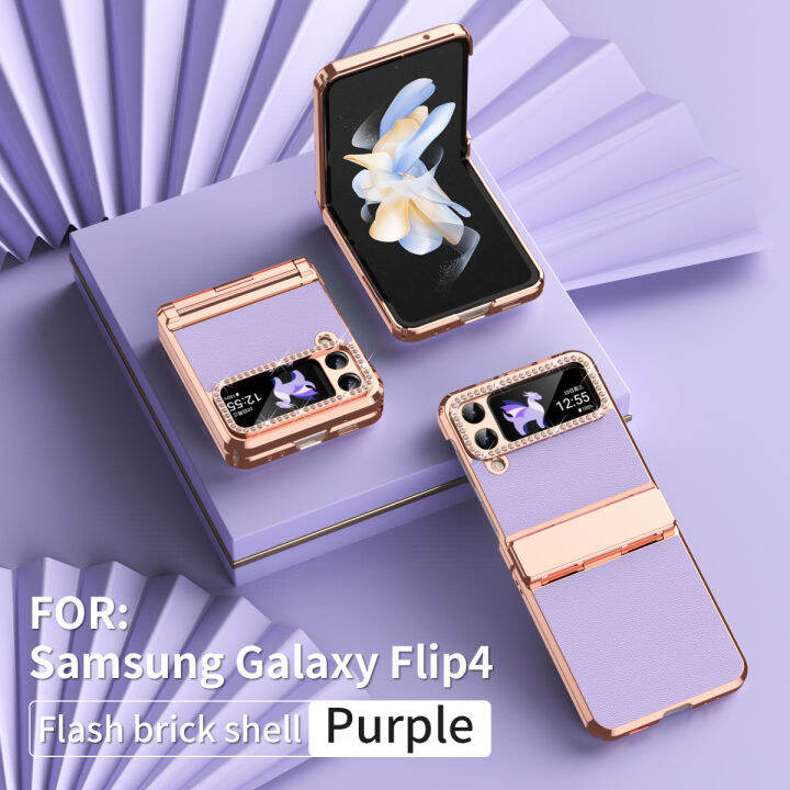 fashion2023electroplating-ผิวธรรมดาเคสศัพท์สำหรับ-samsung-galaxy-z-flip-4-3-flip4-flip3-5g-บานพับป้องกัน-anti-drop-cover