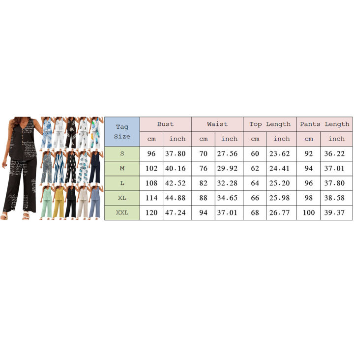 ชุดเสื้อกั๊กแขนกุดและกางเกงสองชิ้นยาวคอวีมีกระดุมพิมพ์ลายสำหรับผู้หญิงชุดลำลอง2ชิ้นสำหรับฤดูร้อน