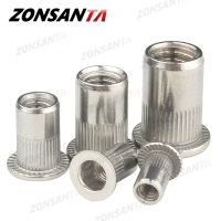 ZONSANTA Rivet Nut 304 Stainless Steel M4 M5 M6 M8 M10 Rivnut Flat Head Threaded Rivet Insert Nutsert Cap Perforated Rivet Nuts Nails Screws Fasteners