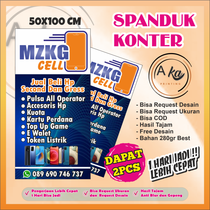 Aka Printing 2pcs Spanduk Konter Ukuran 50x100 Free Design Murah Cepat